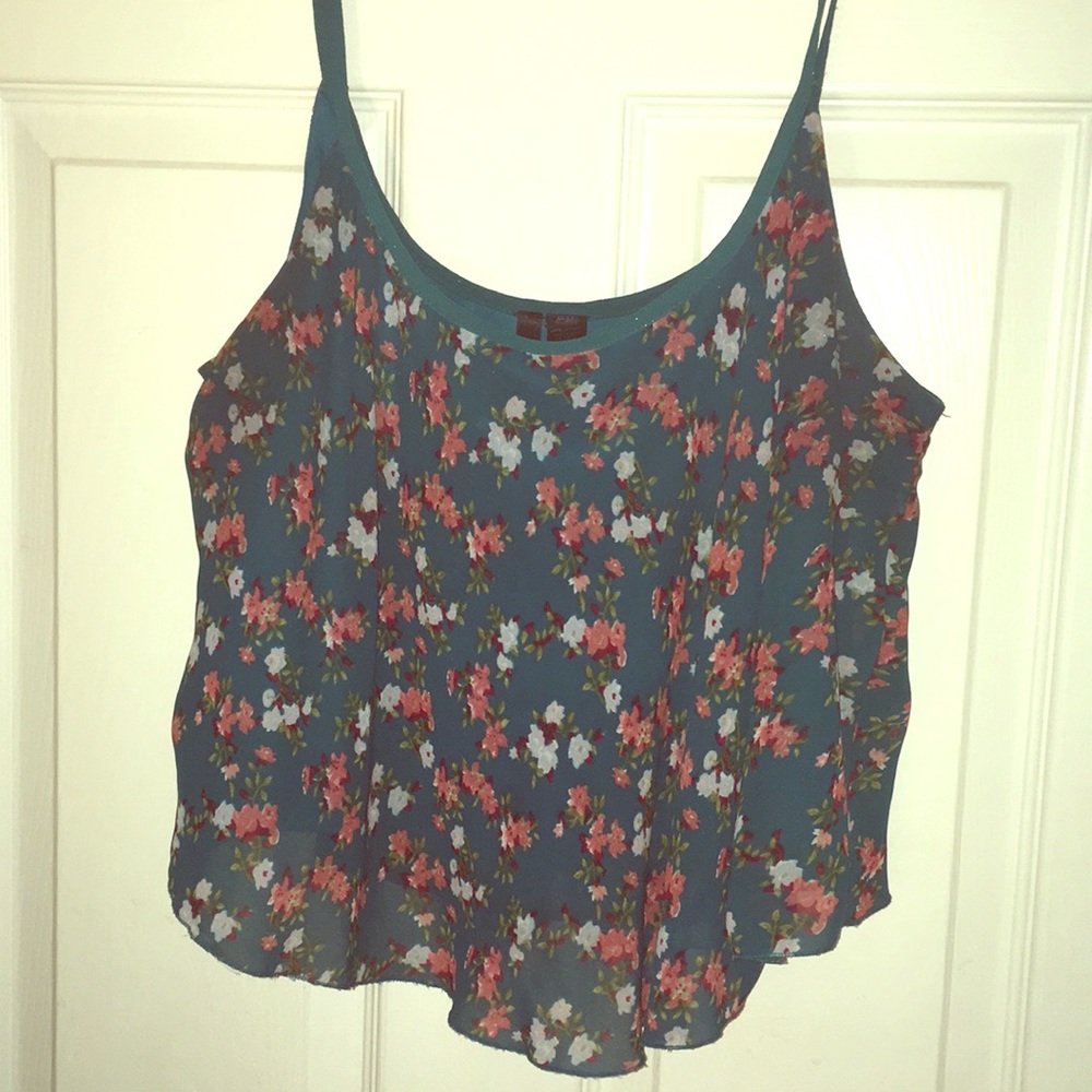 Dark teal floral crop tank